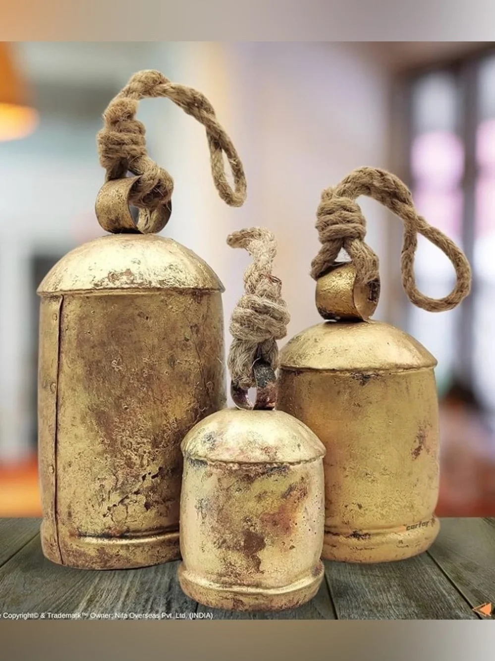NWOB Handicrafts Vintage Rustic Metal Harmony Cow Bells Set of 3 Huge Rustic